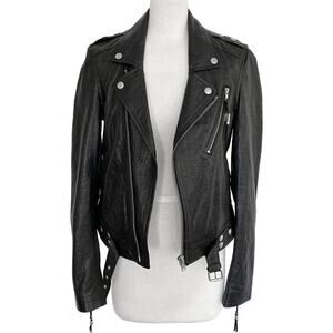 BLK DNM Embossed Calf Leather Motorcycle Biker Belted Jacket- Size S